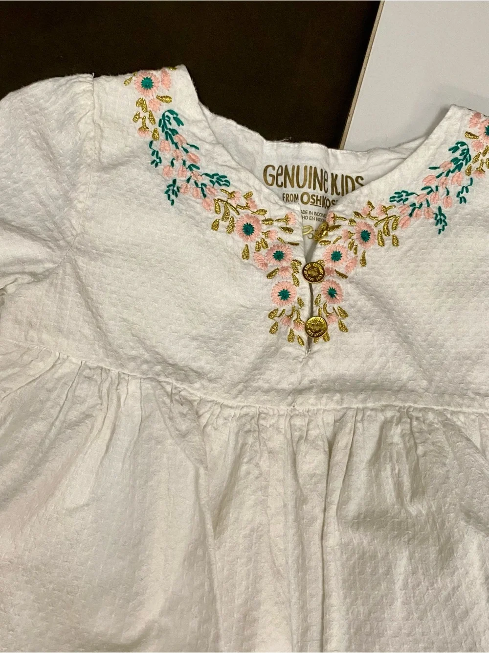OshKosh B'gosh White Cottagecore Peplum Top with Floral Embroidery